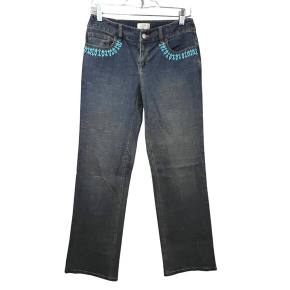 Ann Taylor Loft Vintage Blue Denim Beaded Bootcut Jeans 2 Stretch 5 Pockets - Picture 1 of 6